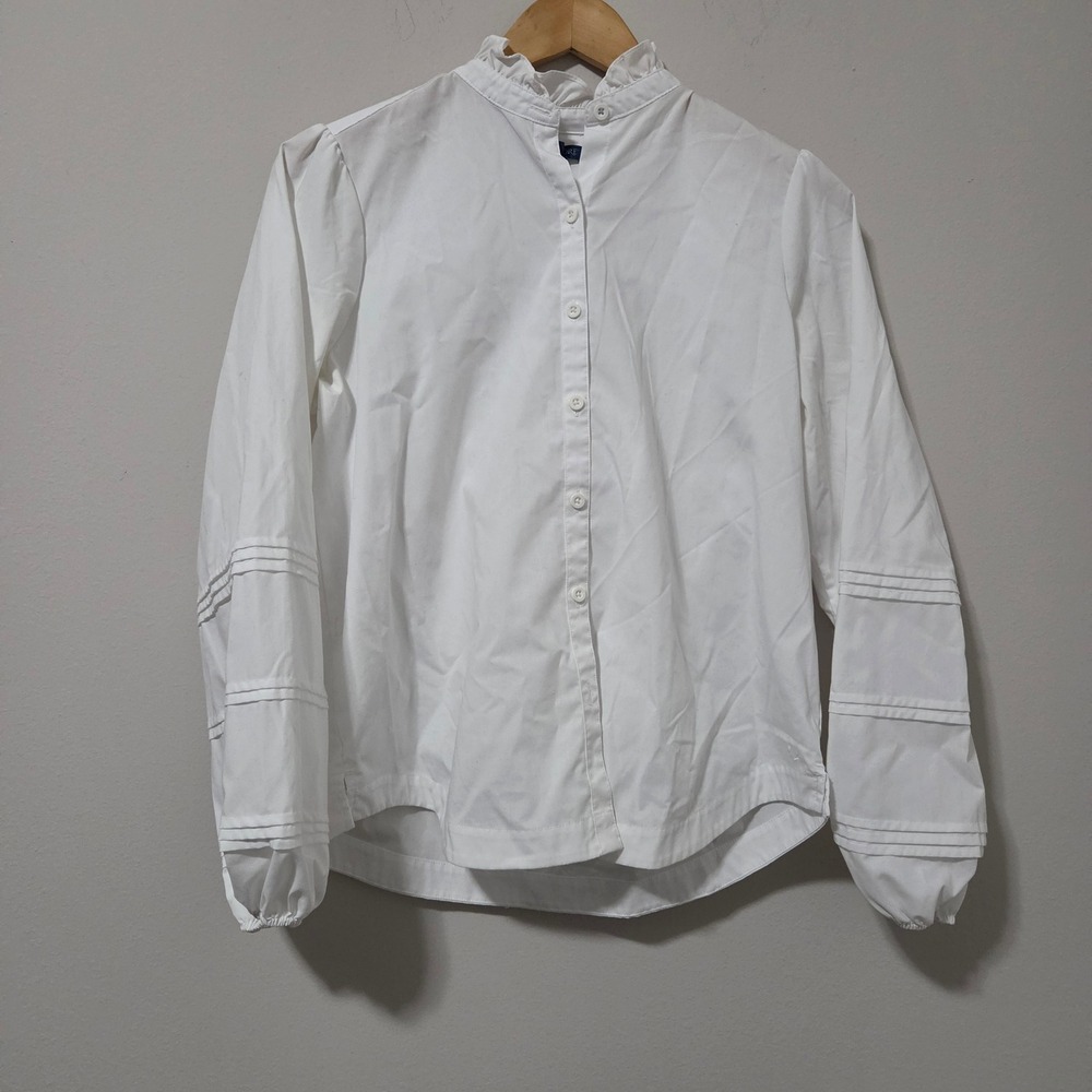 Biltmore White Ruffle Neck Pintuck Long Sleeve‎ Button Down Blouse XS